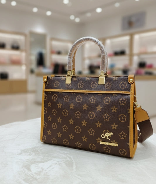 Luxury Style Tote Bag with Kangaroo Logo and Top Handle